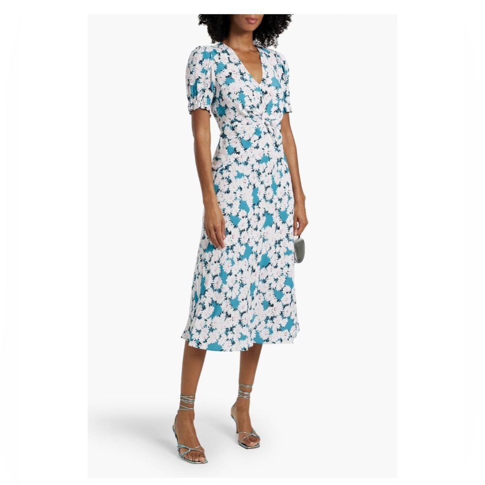 Diane Von Furstenberg Blue and White Floral Midi Dress